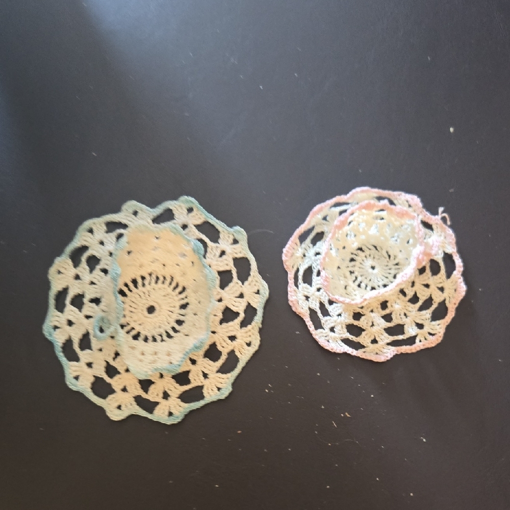 Vintage Handcrafted Crochet Treat Cups - Cream and Pink And Blue